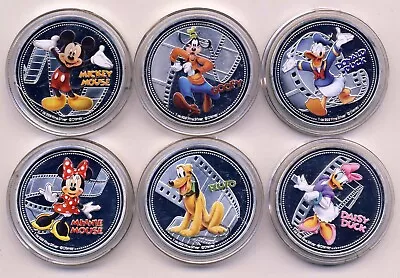 2017 Mickey/Minnie/Goofy/Donald/Daisy/Pluto Colorized Restrike Tokens • $35