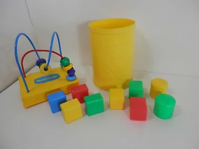 Fisher Price 1977 Bucket W/ Blocks & Handicraft Wire Bead Activity • $15