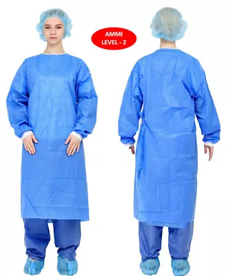 LEVEL 1 - 100-Pack Blue Disposable Isolation Gowns PPE FDA REGISTERED - SMALL • $106.92