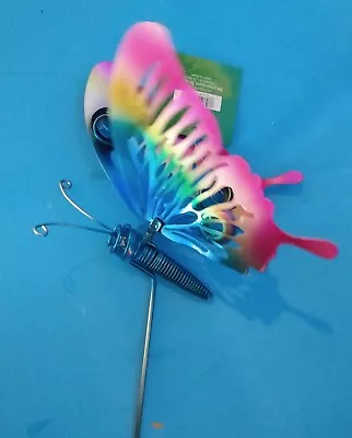 New 27  Colorful Blue & Pink Metal Butterfly Garden Stake With Moving Wings • $5