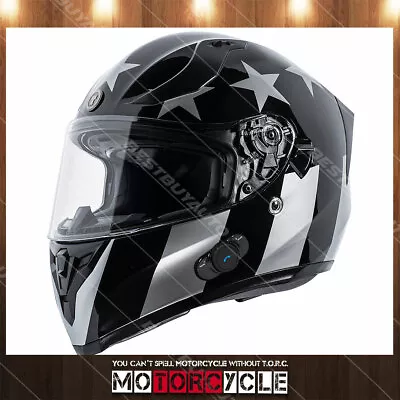 T15B Full Face Motorcycle Helmet Bluetooth Racing Gloss Black Captain Shadow S • $256.49