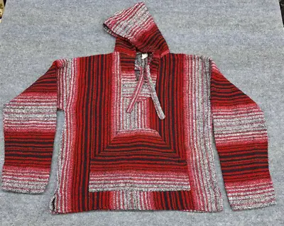 Molina Unisex Baja Surfer Red/Blacl/White Mexican Poncho Hoodie; Size L 42/44 • $16