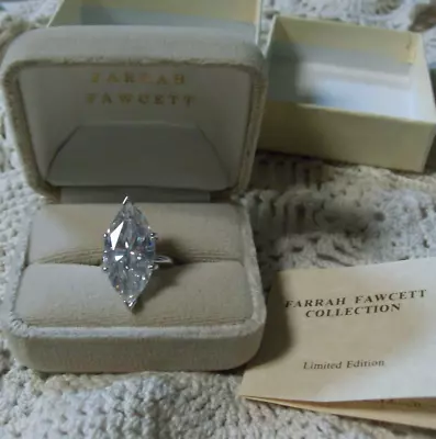 Vintage Farrah Fawcett 925 Sterling Silver Ring W Huge Cubic Zirconia Solitaire • £3.62