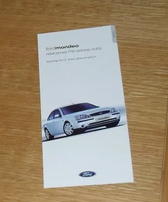 £4.95 • Buy Ford Mondeo Price List 2000 - LX Zetec Ghia Ghia X - 1.8 2.0 16v 2.5 V6 24v