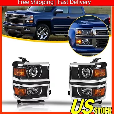 Fits 2014-2015 Chevy Silverado 1500 Pickup Black Projector Headlights Headlamps • $226.99