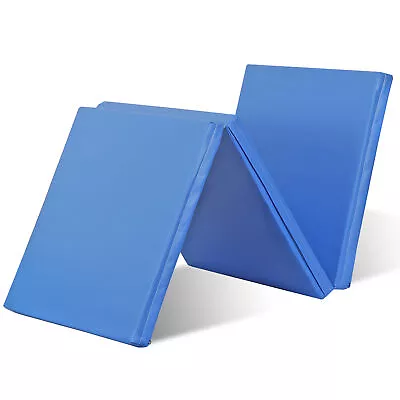 6' Exercise Tri-Fold EPE Foam PU Leather Gym Mat Yoga Martial Arts Home Gym Blue • $39.58