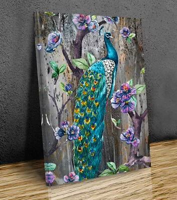 Peacocks  Abstract Light Grey Background Canvas Print Art Framed Or Print Only • £6.99