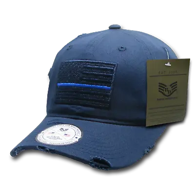 Thin Blue Line Blue US American Flag Patch Relaxed Fit Vintage Look Hat Cap • $26.93