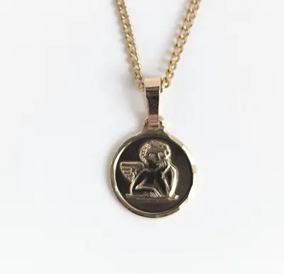 Cherub Angel 9ct Yellow Gold Pendant Charm Cupid Love God Small Round Medallion • £90.81