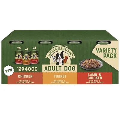 12 X 400g James Wellbeloved Adult Wet Dog Food Tins Turkey Lamb Chicken In Loaf • £24.99