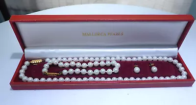 Vintage Mallorca Pearl Necklace Bracelet Earrings Jewellery Set Original Box • $99.55