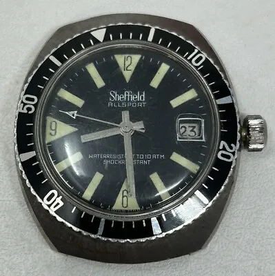 Vintage 60's Sheffield AllSport Skin Diver Date Luminous Dial Wristwatch • $199.99