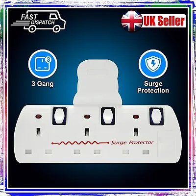 3 Way Switched Socket Adaptor Anti Surge Mains Triple Multi Splitter 13amp - New • £12.95