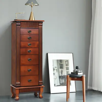 Wooden Jewelry Armoire Cabinet Storage Chest With Drawers And Swing Doors • $209.80