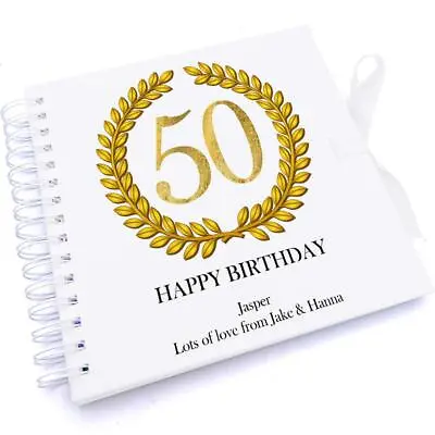 £15.49 • Buy Personalised 50th Birthday Gift For Him Scrapbook Photo Album Gold Wreath UV-731