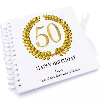 £15.49 • Buy Personalised 50th Birthday Gift For Him Scrapbook Photo Album Gold Wreath UV-731