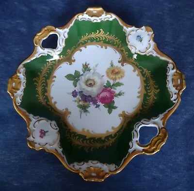 AK KAISER ~ “Isabell” ~ 8  Square PORCELAIN PLATE With Handles ~Green White Gold • $250