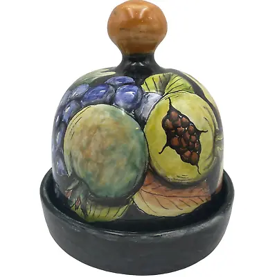 Large Majolica Cheese Dome Mexican Pottery Fruit On Black Background • $45