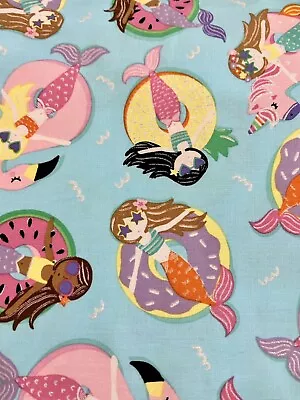 NEW Mermaid Pool Flamingo Floats Cotton Fabric - 5 Yds • $20