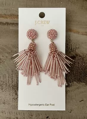 J Crew Factory Beaded Seed Bead Tassel Drop Statement Earrings Light Pink NWT • $29.99