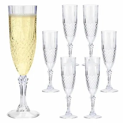 6 X VINTAGE CRYSTAL CHAMPAGNE FLUTE GLASSES WINE PROSECCO PLASTIC ACRYLIC • £12.49