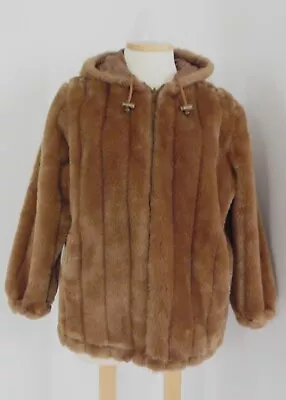 Serbin Sport Vintage Reversible Faux Fur Full Zip Pockets Hooded Jacket Size PL • $34