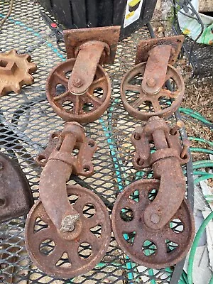 2  Vintage Factory Cart Cast Swivel Wheels Industrial Steampunk Coffee Table • $15