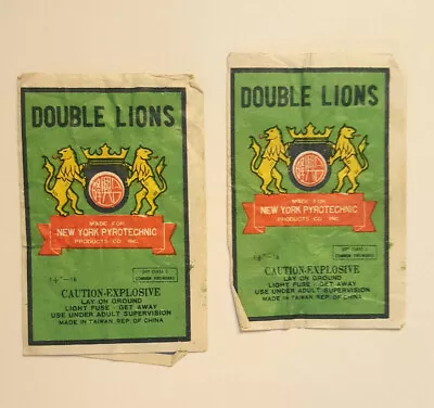 Vintage DOUBLE LIONS BRAND Firecracker Label 16s 1970s Original 3X2  Lot Of 2 • $27.99