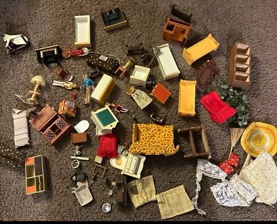 Vintage HUGE LOT Miniature Dollhouse Furniture 1:12 And Dolls • $29.50