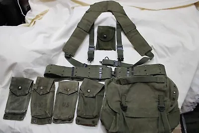 US Military Vietnam Era Web Belt Set Canvas Magazine Pouches Suspenders LARGE R1 • $199.95