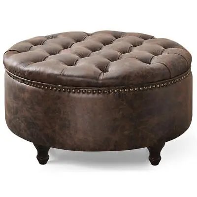 Nathaniel Home Ottoman 30  Round Storage Tufted Seating Footrest Bench Brown • $215.84