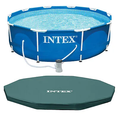 INTEX Metal Frame 10' X 30  Outdoor Swimming Pool With Filter Pump And Cover • $137.08
