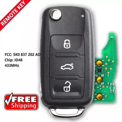 5K0 837 202AD Fits For VW Golf Jetta Polo Beetle Flip Remote Key Fob 434MHz ID48 • $14.77