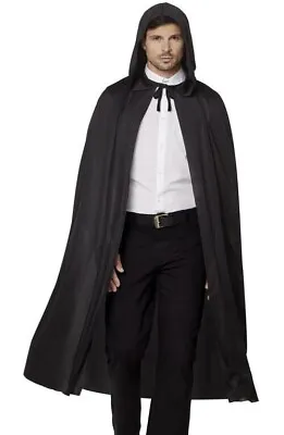 Adult Full Length 54” Long Black Hooded Cloak Cape Witch Wizard Costume Unisex • $13.99