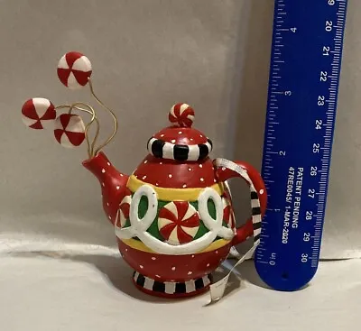 MARY ENGELBREIT Kurt Adler Christmas Collection Ornament Teapot Red Pepermints • $27.85