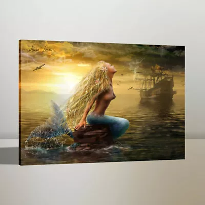 Print Art Oil Painting Mermaid And Pirate Ship Home Wall Decor On Canvas 16x20 • $16.99