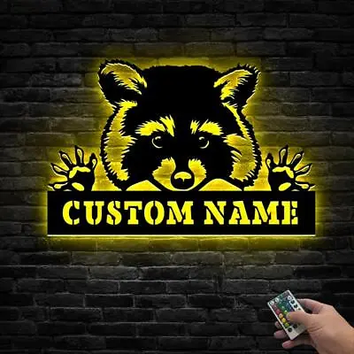 Personalized Raccoon Metal Wall Art With LED Light Custom Raccoon Name Sign • $213.27