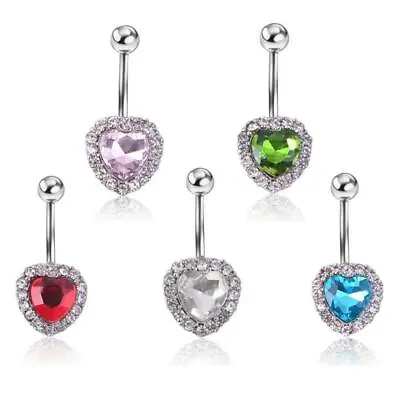 £1.91 • Buy Love Heart Belly Button Bar Barbell Crystal CZ Gem Body Piercing Navel Ring Bars