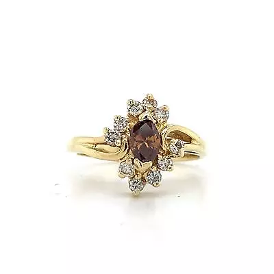 14k Yellow Gold Brown Marquise Diamond Center W/ Round White Diamond Halo Ring • $350