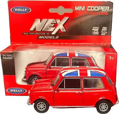 Red Mini Cooper Model Open Doors Union Jack Top Die Cast Pull Back And Go Action • £10.99