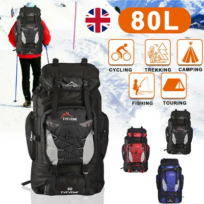 80L Extra Large Nylon Camping Backpack Travel Hiking Rucksack Luggage Bag New • £10.45