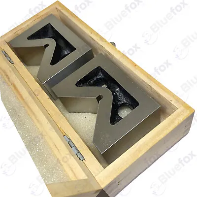 Cast Iron V Block 3 X 1-1/4  X 2-1/4  Inch Vee Block Set Of 2 Pc Wooden Box • £35.99