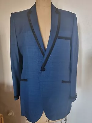 Rat Pack Mad Men Vintage Smoking Tuxedo Jacket Blue With Black Braid 1950s 42 • $220