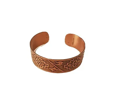 Vintage Solid Copper Native American Southwest Etched Design Cuff Bracelet • $24.99