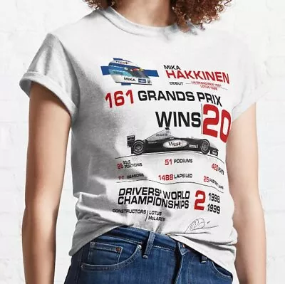 Mika Hakkinen - F1 Stats With Car & Helmet Design Classic T-Shirt • $22.99