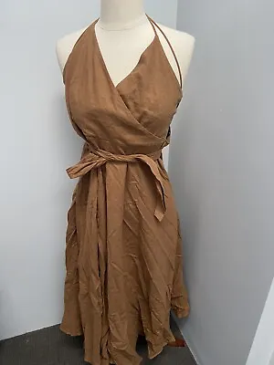 $10 • Buy Zara Linen Blend Maxi Dress Brown Size S 8-10