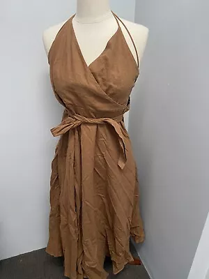 $10 • Buy Zara Linen Blend Maxi Dress Brown Size S 8-10