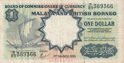 Malaya & British Borneo 1959 1 Dollar Circulated Banknote Pick 8a • $34.99