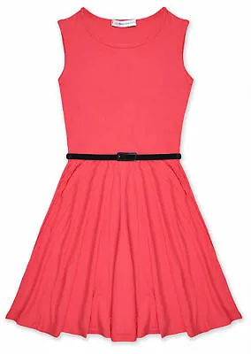 £6.99 • Buy Girls Skater Dress New Kids Sleeveless Party Fit & Flare Dresses Ages 5-13 Years