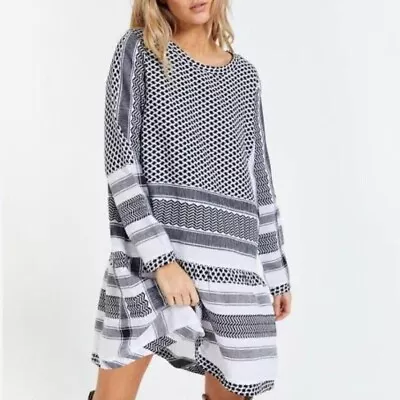 New Cecilie Copenhagen Black And White Knee Length Dress Long Sleeves Size M • $35